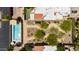 Overhead view of pool and garden showing seating areas, walking paths and mature landscaping at 4317 E Glenrosa Ave, Phoenix, AZ 85018