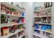 Organized pantry shelves filled with canned goods, spices, and various household items for convenient storage at 44158 W Cypress Ln, Maricopa, AZ 85138