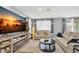 Cozy living room featuring modern furniture, a large TV, and bright natural lighting at 9444 W Roma Ave, Phoenix, AZ 85037