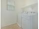Bright laundry room with white walls, window with blinds, built-in shelf, and side by side washer and dryer at 15420 W Canterbury Dr, Surprise, AZ 85379