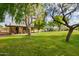 Expansive backyard with mature trees and lush lawn, perfect for outdoor activities and relaxation at 17804 N Del Webb Blvd, Sun City, AZ 85373