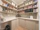 Walk-in pantry with shelving and storage cabinets, with a variety of food items and kitchen essentials organized neatly at 29966 N 72Nd Dr, Peoria, AZ 85383