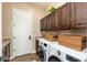 Functional laundry room with front load washer and dryer, granite counter, and upper cabinets at 31900 N 127Th Ln, Peoria, AZ 85383