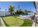 Beautiful backyard featuring a putting green, swimming pool, lounge chairs, and nice landscaping at 6413 E Parkview Dr, Scottsdale, AZ 85257