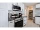 Modern kitchen featuring stainless steel appliances, white cabinetry, and gray countertops at 6413 E Parkview Dr, Scottsdale, AZ 85257
