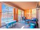Covered patio with comfortable seating, stylish curtains, and a view of the sparkling pool at 3901 E Packard Dr, Gilbert, AZ 85298