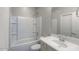 Bright bathroom featuring a white tub, shower, toilet and sink with a large mirror at 14870 W Encanto Blvd # 1106, Goodyear, AZ 85395