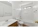 This bright bathroom has a shower-tub combo, a vanity, and tile flooring at 2327 E Meadow Land Dr, San Tan Valley, AZ 85140