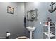 Stylish half bath featuring a pedestal sink and nautical-themed decor on gray walls at 3679 S Cottonwood Ct, Chandler, AZ 85286