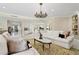 Open-concept living room with plush sofas, decorative pillows, and a stylish chandelier at 6467 E Sierra Vista Dr, Paradise Valley, AZ 85253