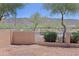 The backyard has a block wall, black fence and mountain views at 1125 E Milada Dr, Phoenix, AZ 85042