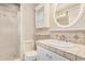 Bathroom featuring a vanity with tile countertop and a glass-enclosed shower at 20626 N 5Th Ave, Phoenix, AZ 85027