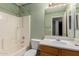 Bathroom with light green paint, sink, tub, and a shower head at 2893 E Cherry Hills Dr, Chandler, AZ 85249