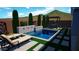 Relaxing backyard pool featuring a tanning ledge, lounge chairs, water feature, and shaded pergola with seating at 32978 N 131St Dr, Peoria, AZ 85383