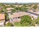An elevated view of the home's backyard showing the pool, lawn, covered patio and desert landscaping at 4061 E Hope St, Mesa, AZ 85205