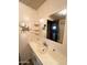 Modest bathroom with wood paneling, bright vanity, and a vintage mirrored medicine cabinet at 6950 W Karen Lee Ln, Peoria, AZ 85382