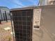 Exterior shot of the home's AC Unit with detailed view of the specifications label at 8103 E Southern Ave # 157, Mesa, AZ 85209
