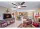 Inviting living area featuring a decorative ceiling fan and access to the adjacent kitchen at 14254 N Boxwood Ln # 158B, Fountain Hills, AZ 85268