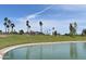 View of the community pond with palm trees and nearby community buildings at 16631 E El Lago Blvd # 212, Fountain Hills, AZ 85268