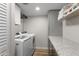 Well-organized laundry room with modern washer and dryer, ample storage, and a sleek countertop at 7320 E Pierce St, Scottsdale, AZ 85257