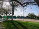 Community tennis courts with green netting, surrounded by lush trees and grass at 10527 E Acacia Dr, Scottsdale, AZ 85255