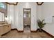 Bathroom featuring a walk-in shower with mosaic tile accents, and a natural wood vanity at 14760 E Paradise Dr, Fountain Hills, AZ 85268