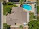 Aerial view of a property featuring a pool, well-maintained landscaping, and a brown tile roof at 19920 N 69Th Ave, Glendale, AZ 85308