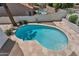 Inviting pool with stone surround, diving board, and a lush backyard, perfect for outdoor relaxation and entertainment at 19920 N 69Th Ave, Glendale, AZ 85308
