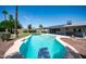 Inviting backyard pool surrounded by lush landscaping and a privacy fence on a sunny day at 2139 W Obispo Ave, Mesa, AZ 85202