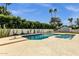 Inviting backyard pool with diving board, lush landscaping, and privacy wall at 5827 E Larkspur Dr, Scottsdale, AZ 85254
