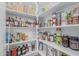Organized walk-in pantry with ample shelving, stocked with various food items and containers at 8127 E June St, Mesa, AZ 85207