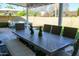 Charming outdoor dining space with stylish furniture, perfect for gatherings, complemented by a lush green backyard at 864 W Monte Ave, Mesa, AZ 85210