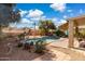 Sparkling pool surrounded by lush landscaping offers a private backyard oasis for relaxation and entertaining at 1014 S Porter St, Gilbert, AZ 85296