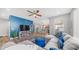 Open-concept living space with stylish blue accent wall and inviting seating area at 1250 N Abbey Ln # 275, Chandler, AZ 85226