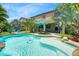 Beautiful backyard pool with palm trees and lounge chairs for relaxing and enjoying the outdoors at 23523 N 117Th Dr, Sun City, AZ 85373