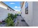 Side yard with raised garden beds and a convenient water hose for easy maintenance at 10034 E Thunderbolt Ave, Mesa, AZ 85212