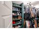 Well-organized walk-in closet with ample shelving and hanging space for shoes, hats and clothing at 2158 N 212Th Ave, Buckeye, AZ 85396