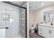 Stylish bathroom featuring a patterned-tile shower and modern fixtures at 3615 E Charter Oak Rd, Phoenix, AZ 85032