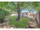 Spacious backyard with lush green grass, mature trees, and a covered patio perfect for outdoor entertaining at 4808 W Shaw Butte Dr, Glendale, AZ 85304