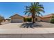 Charming single-story home featuring a terracotta roof, desert landscaping and a large palm tree in the front yard at 9123 W Utopia Rd, Peoria, AZ 85382