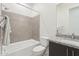 Bathroom featuring tub, toilet, vanity with granite counter, and a shower with a tiled surround at 1 Easy St # 15, Carefree, AZ 85377