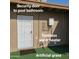 Exterior view of the pool house with a security door and tankless water heater on artificial grass at 1308 S Spur --, Mesa, AZ 85204