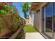 Cozy backyard features artificial turf, flowering vines and a stucco wall for privacy at 18002 N 12Th St # 45, Phoenix, AZ 85022