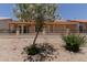 Backyard showcasing covered patio, desert landscaping and decorative fence for privacy at 1917 E Lindrick Dr, Chandler, AZ 85249