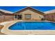Inviting backyard pool providing a refreshing retreat, surrounded by well-kept landscaping and privacy features at 16120 N 86Th Ln, Peoria, AZ 85382