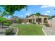 Beautiful backyard oasis featuring artificial turf, mature landscaping and an outdoor kitchen at 2031 W Periwinkle Way, Chandler, AZ 85248
