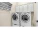 Laundry room with stacked washer and dryer and built-in cabinets at 2031 W Periwinkle Way, Chandler, AZ 85248