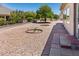 Low-maintenance backyard with mature citrus trees and gravel, enclosed with decorative wrought iron fencing at 2363 Leisure World --, Mesa, AZ 85206