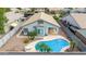 Aerial view of the home showcasing the pool and backyard with desert landscaping at 3724 E Derringer Way, Gilbert, AZ 85297