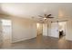Spacious bedroom features a ceiling fan, closet and adjoining bathroom for added privacy at 737 E Harwell Rd, Phoenix, AZ 85042